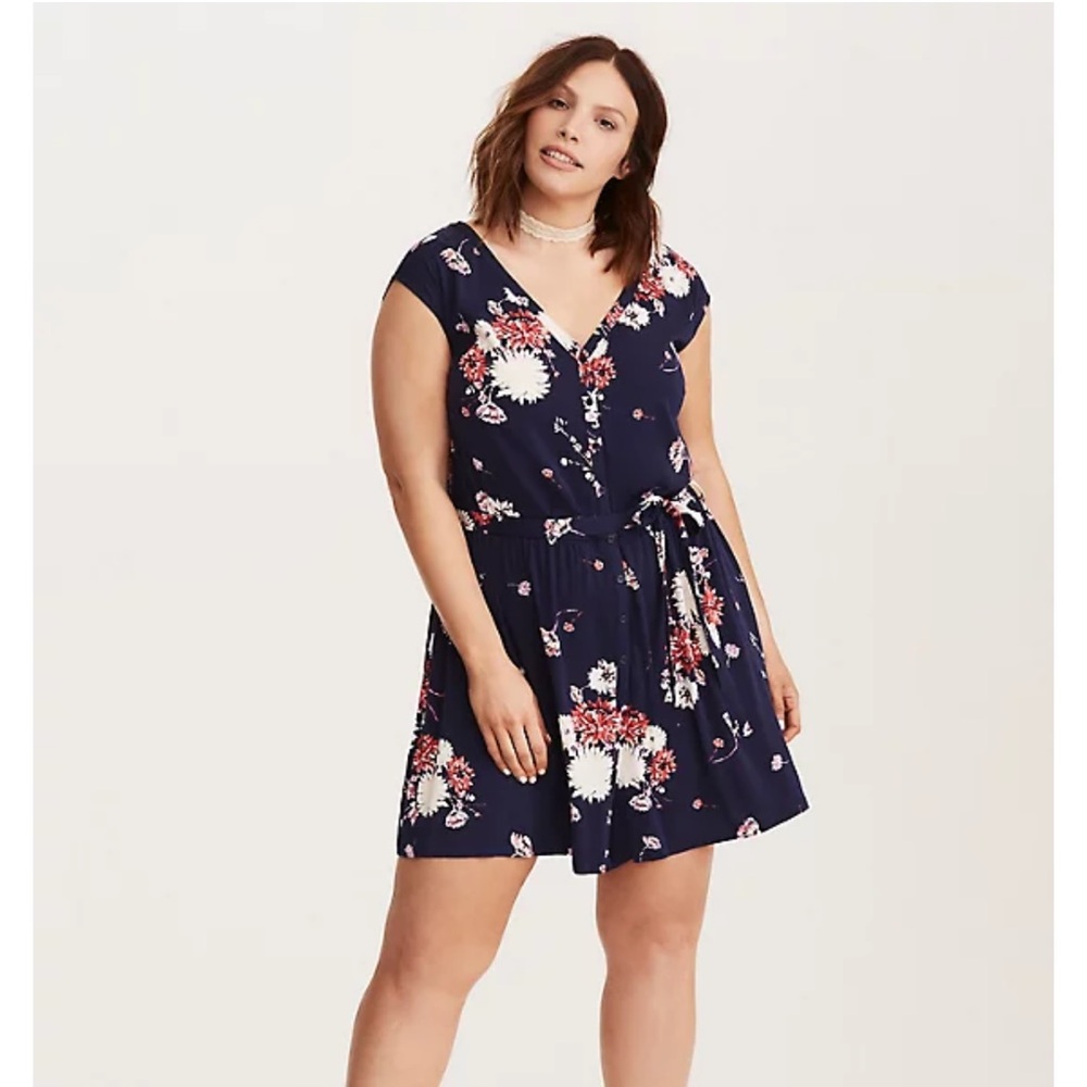 Torrid Floral Print Challis Button Front Romper